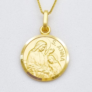 Medalla de Santa Ana, colgante de la Madre de la Virgen María, plata de ley, medalla bañada en oro de 18k, medalla de la santa de la fertilidad, Santa Ana, regalo católico, Anna