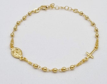 Rosary Bracelet, Miraculous Medal Bracelet, Gold Plated Rosary Bracelet, Gift For Her, Silver 925, Cross Bracelet