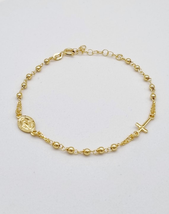 Rosary Bracelet, Miraculous Medal Bracelet, Gold Plated Rosary Bracelet, Gift For Her, Silver 925, Cross Bracelet