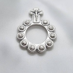 Anillo de rosario de metal, anillo de rosario de plata portátil, anillo de bolsillo de metal