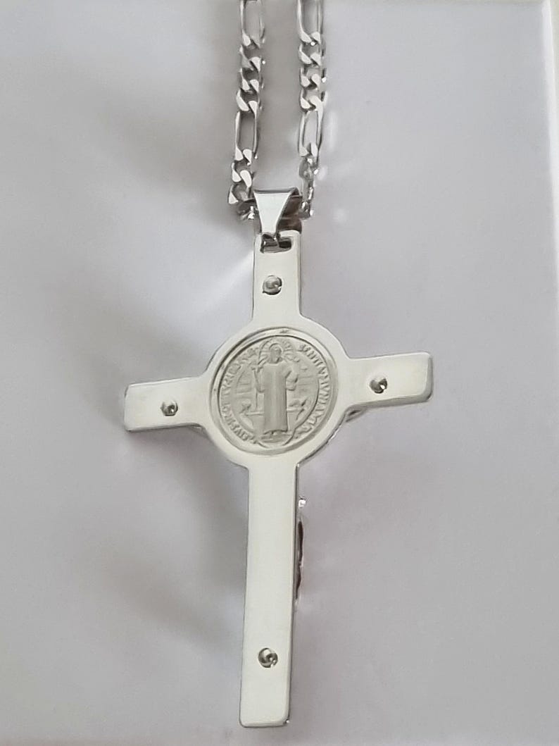 Sterling Silver St. Benedict Crucifix Necklace | Catholic Pendant | Men ...
