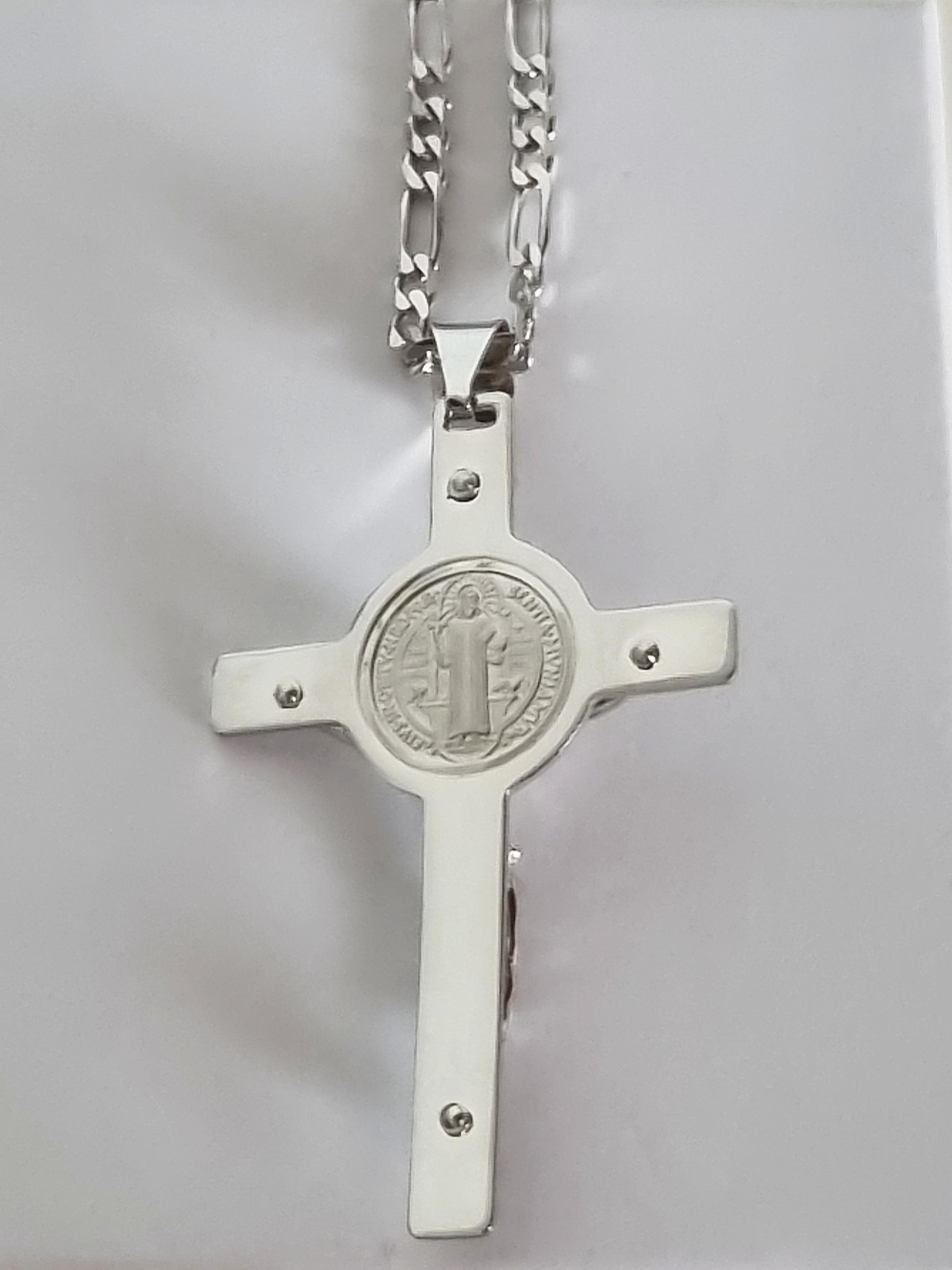 Sterling Silver St. Benedict Crucifix Necklace | Catholic Pendant | Men ...