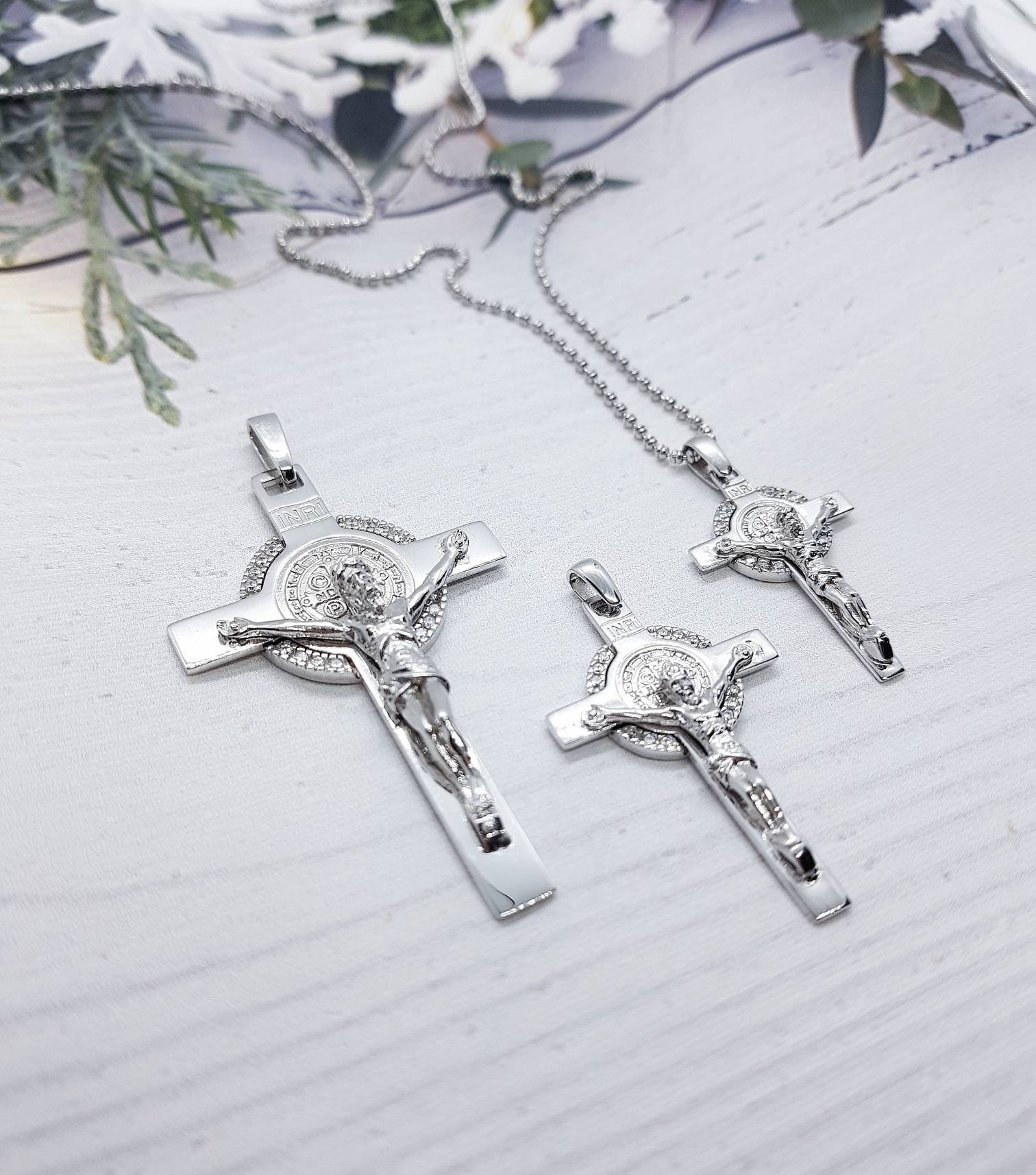 Sterling Silver 925 St BENEDICT Crucifix, St Benedict Cross Necklace ...