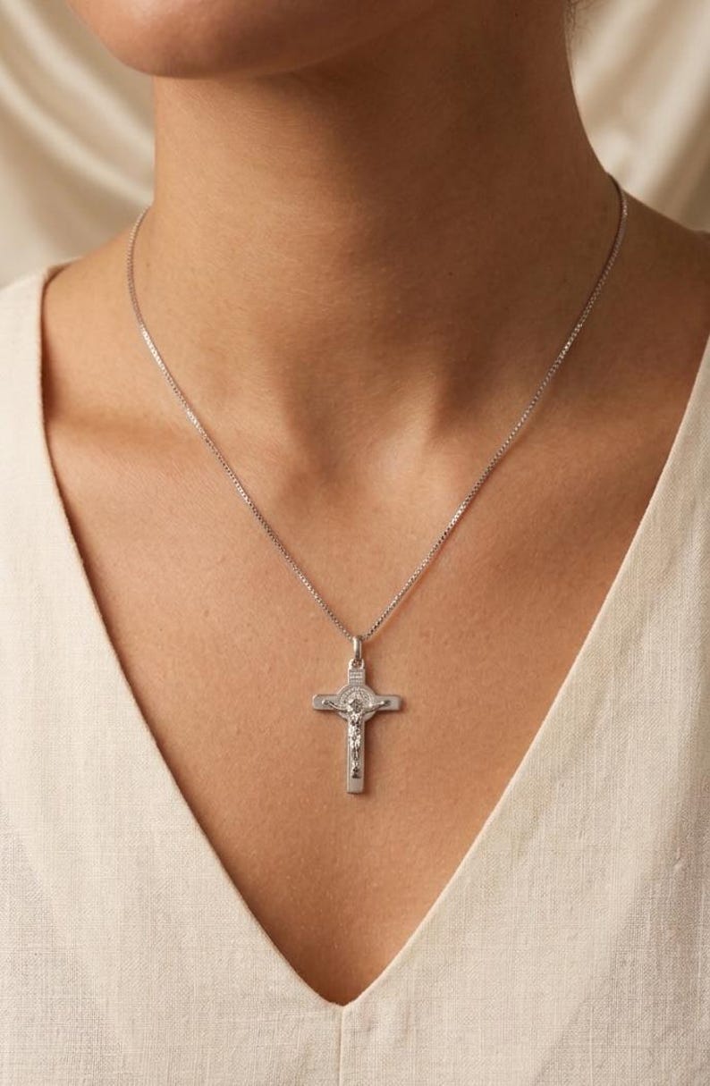 Sterling Silver 925 St Benedict Crucifix Necklace | Catholic Saint ...