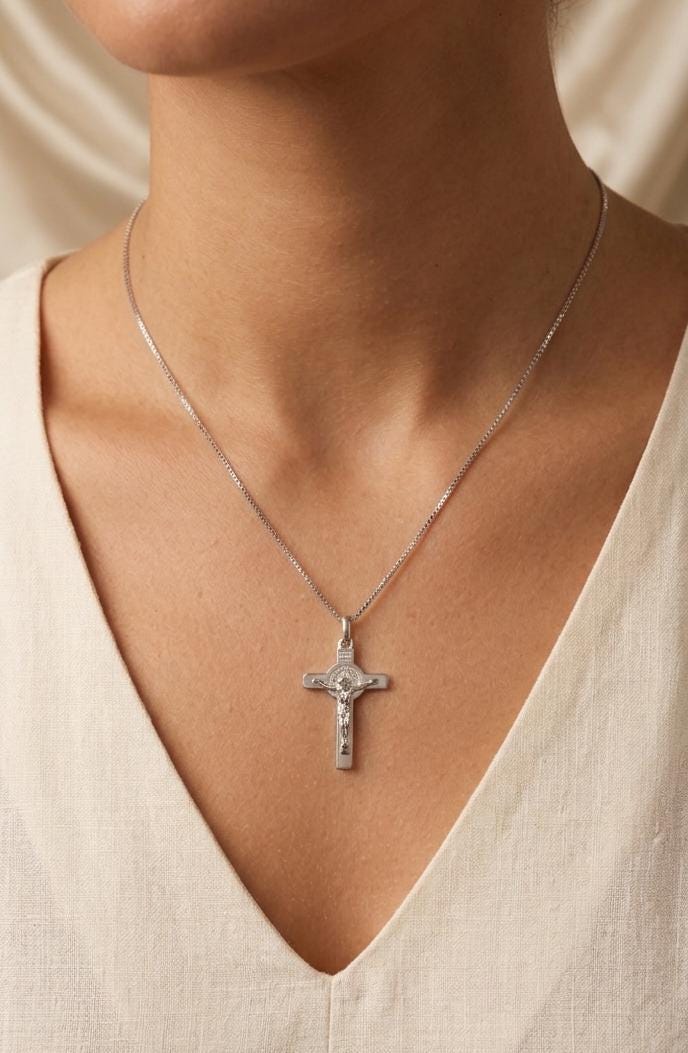 Sterling Silver 925 St Benedict Crucifix Necklace | Catholic Saint ...