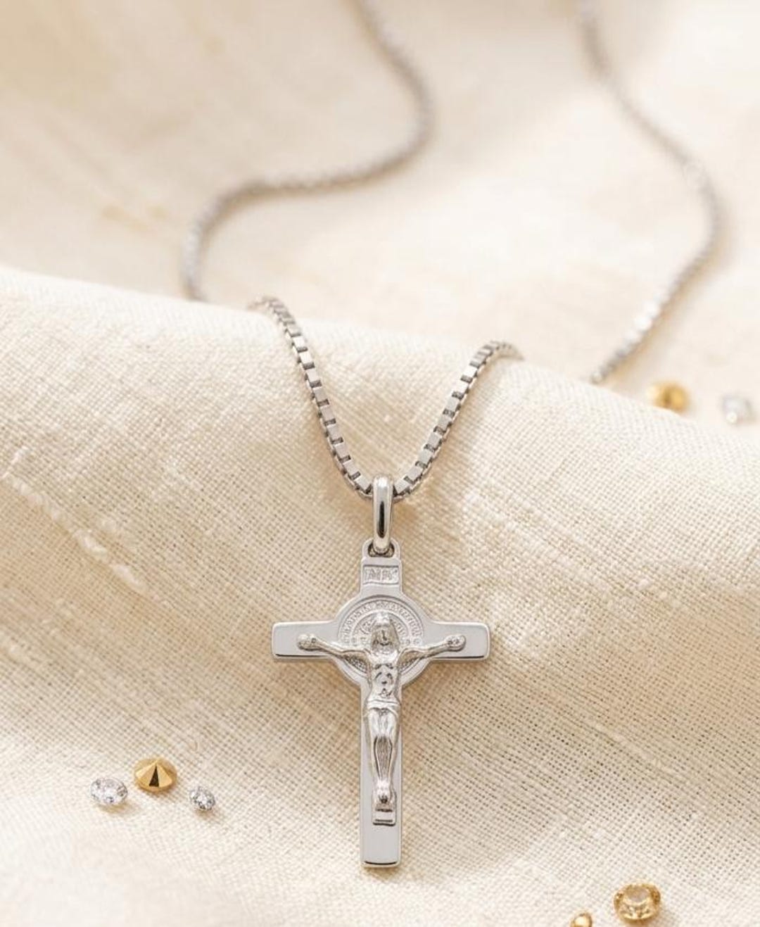 Sterling Silver 925 St Benedict Crucifix Necklace | Catholic Saint ...