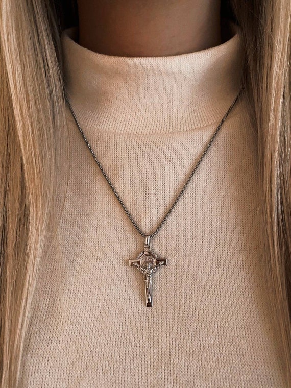 Sterlingsilber 925 St BENEDIKT Kruzifix, St. Benedikt Kreuz, Benedikt Kreuz, Katholischer Anhänger,cruz San Benito, CZ Kreuz