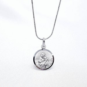 Collar de plata de ley Medalla ESCAPULARIO, Nuestra Señora del Carmen, Sagrado Corazón de Jesús, Medalla talla diamante, Collar Escapulario, 925