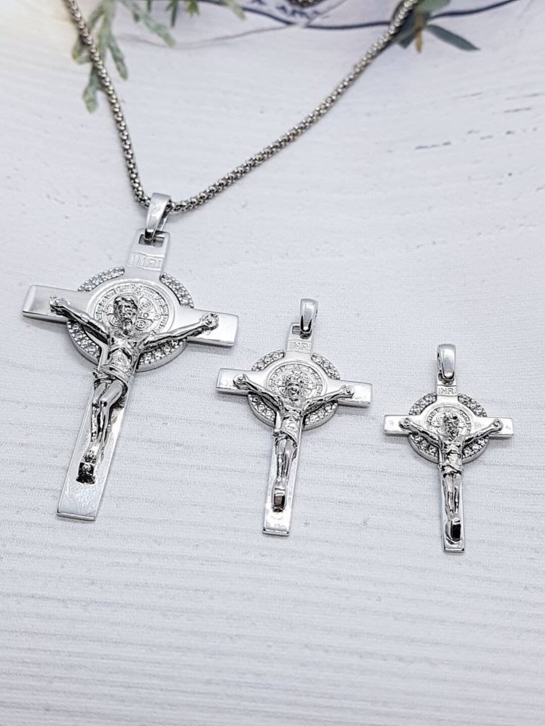 Sterling Silver 925 St BENEDICT Crucifix, St Benedict Cross Necklace ...