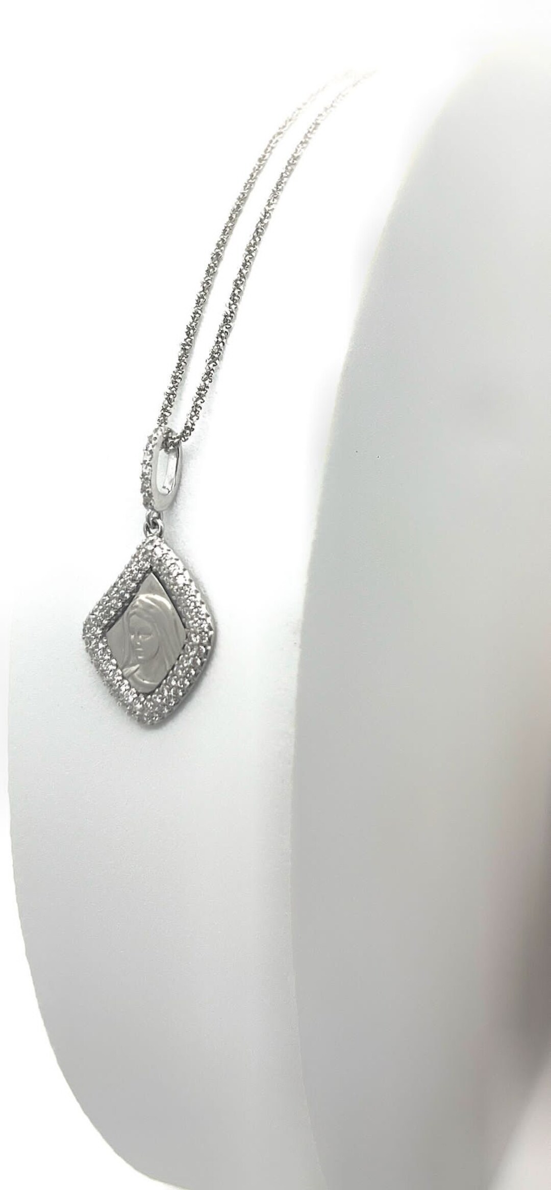Virgin Mary Medal Sterling Silver 925 Necklace With Cubic Zirconia, Our ...