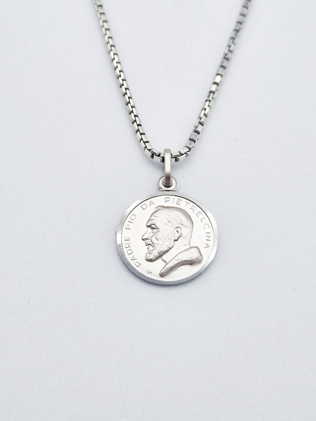 Sterling Silver 925 Medal Padre Pio of Pietrelcina Necklace Pendant ...