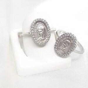 Anillo de plata de ley 925 con medalla de Nuestra Señora de Medjugorje, anillo de la Virgen María, anillo de Santa María, anillo de plata, anillo de sello, anillo de circonita cúbica.