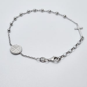 Sterling silver 925 ROSARY BRACELET with Cross and Saint Benedict Medal, St Benedict Medal bracelet, Cross Bracelet, Rosary Decade