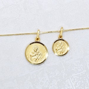 Medalla escapulario, medalla escapulario de plata esterlina bañada en oro de 18k, medalla escapulario redonda, Nuestra Señora del Monte Carmelo, Sagrado Corazón de Jesús