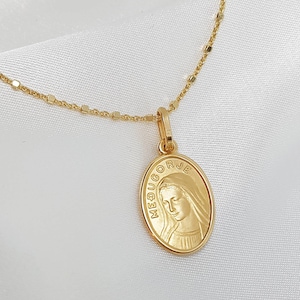 Gold plated silver necklace with gold plated silver Virgin Mary medal,Our Lady of Medjugorje Necklace, Holy Mary necklace, Sterling silver