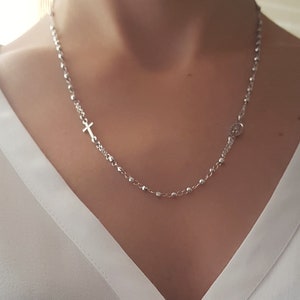 Rosary Necklace in Sterling Silver 925, Virgin Mary necklace, Miraculous medal, Rosary, Beaded Necklace, cross necklace, Dainty Necklace