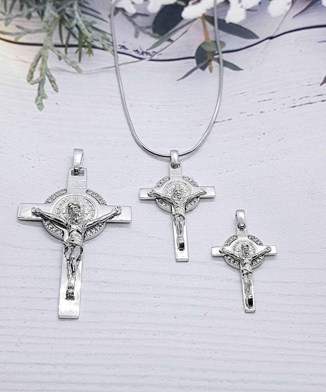 Sterling Silver 925 St BENEDICT Crucifix, St Benedict Cross Necklace ...
