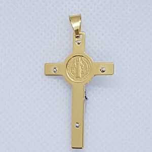 St. Benedict Crucifix Necklace, Gold Plated 925 Sterling Silver Cross ...