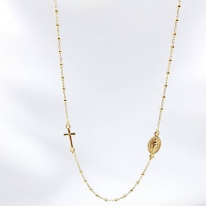 Rosary necklace in Sterling Silver 925 plated gold,Virgin Mary necklace, Miraculous medal, Rose Gold , Beaded Necklace, cross necklace,