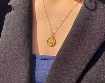 Colar de São José banhado a ouro e prata, medalha banhada a ouro 18k, colar de São José, medalha de São José, padroeiro dos pais, medalha redonda