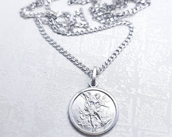 Saint Michael Medal Necklace, Saint Michael Necklace, Sterling Silver Saint Michael Medal, St Michael Archangel Necklace,st Michael Medal
