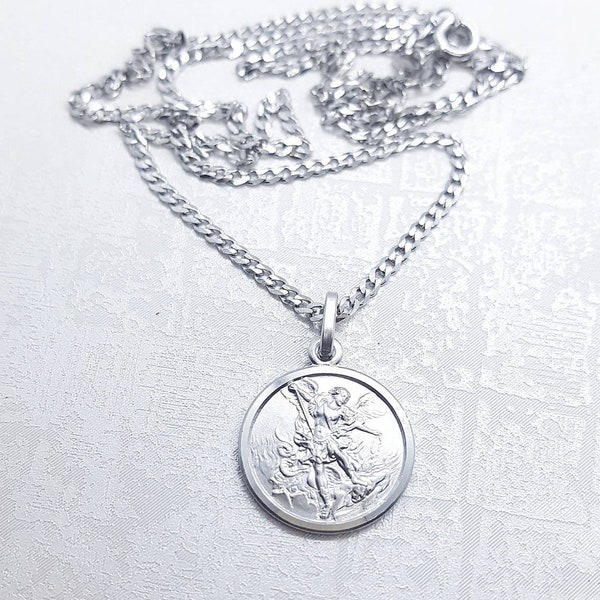 Saint Michael Medal Necklace, Saint Michael Necklace, Sterling Silver Saint Michael Medal, St Michael Archangel Necklace,st Michael Medal