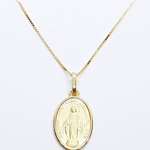 Miraculous Medal, Virgin Mary Necklace silver 925 plated Gold, Miraculous Medal Necklace, 18 k gold plated medal