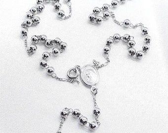 Rosary Necklace, Sterling Silver,  925, Virgin Mary Medal, Rosary beads, Medjugorje, Rosario, Cross Necklace