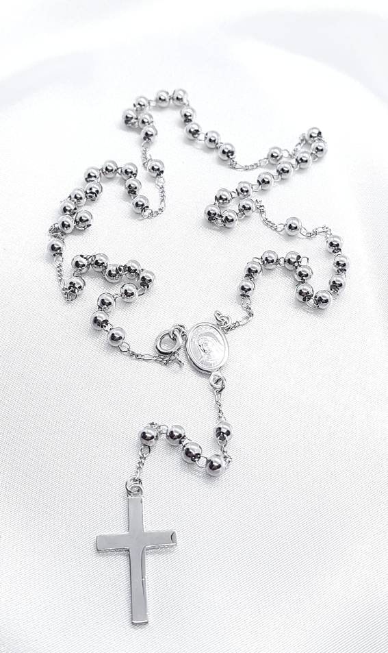 Rosary Necklace Sterling Silver 925 Virgin Mary Medal Rosary Beads Medjugorje Rosario Cross Necklace Etsy