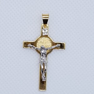 St. Benedict Crucifix Necklace, Gold Plated 925 Sterling Silver Cross ...