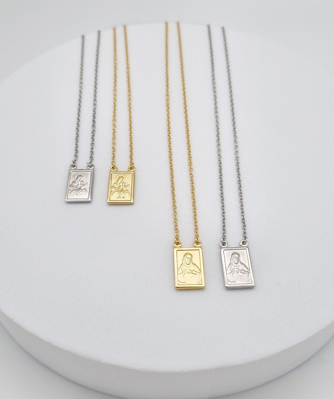 Scapular Medal, Sterling Silver Scapular Pendant, 18 K Gold Plated ...