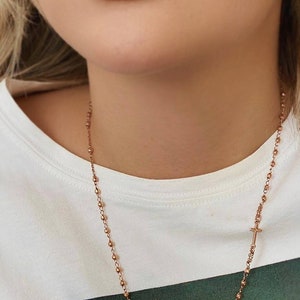 Sterling silver Rosary Necklace,Rose gold Rosary Chain, Rosary Necklace, Silver Rosary, Miraculous Medal necklace
