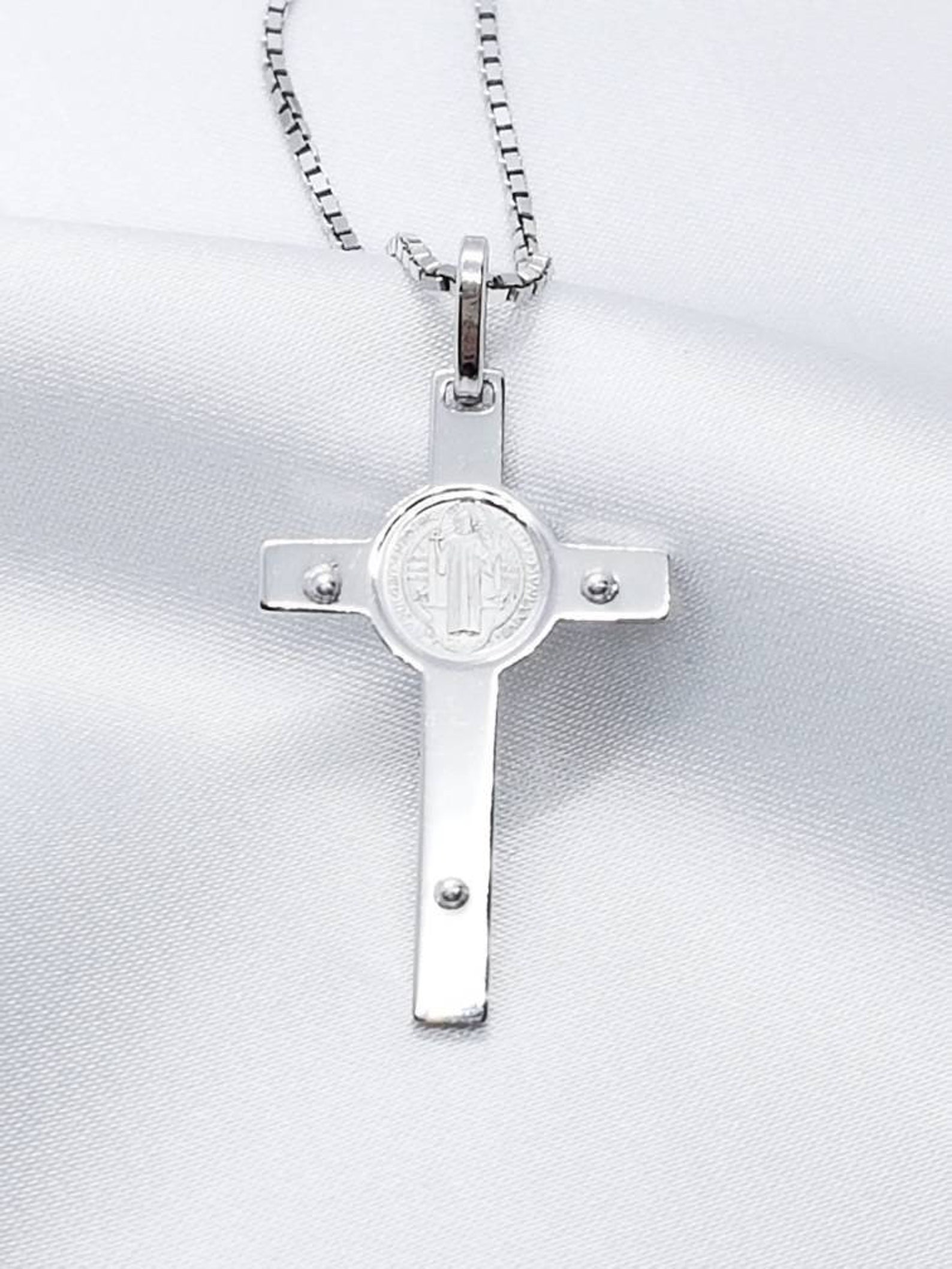 Sterling Silver 925 St Benedict Crucifix Necklace | Catholic Saint ...
