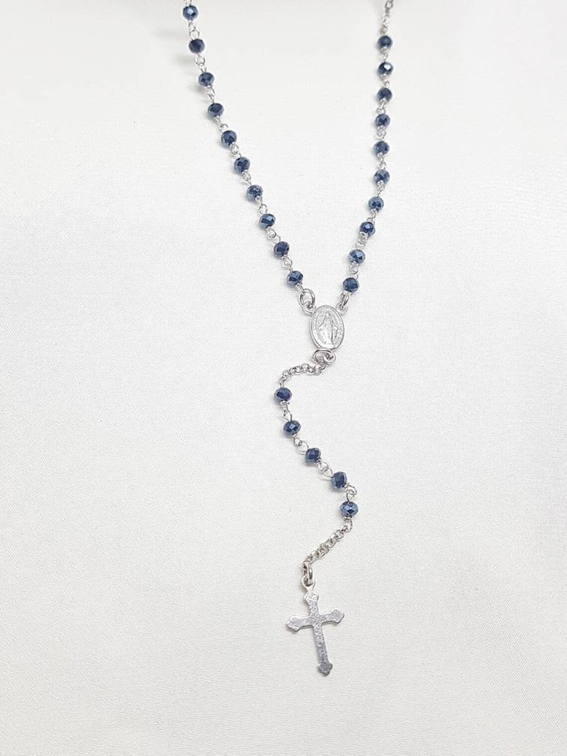 Sterling Silver Rosary Beads Necklace Rosary Necklace Silver Etsy