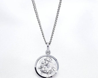 Saint Anthony Necklace, St. Anthony Medal, Sterling Silver, St Anthony round medal, St. Anthony pendant, Saint Anthony Silver Medal, 925