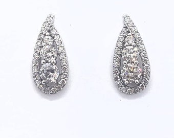 Sterling silver cluster earrings with crystals, stud earrings, crystal earrings