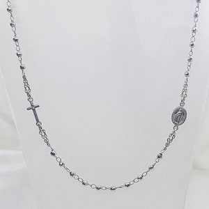 Sterling silver 925 rosary necklace with Miraculous medal and nice cross fitted on a chain, Rosary Necklace, Silver Rosary, Miraculous Medal