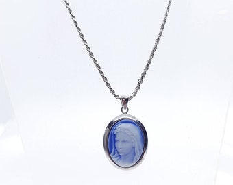 Cameo Necklace, Sterling Silver Cameo Necklace, Virgin Mary Cameo Medal, Gift for her, Medjugorje, 925 Silver Necklace