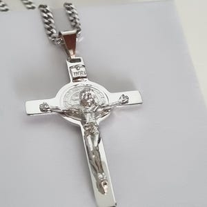 Sterling silver 925 St BENEDICT Crucifix. St Benedict Cross Necklace. Saint Benedict Cross. Catholic Pendant. Cruz San Benito, Men Jewelry