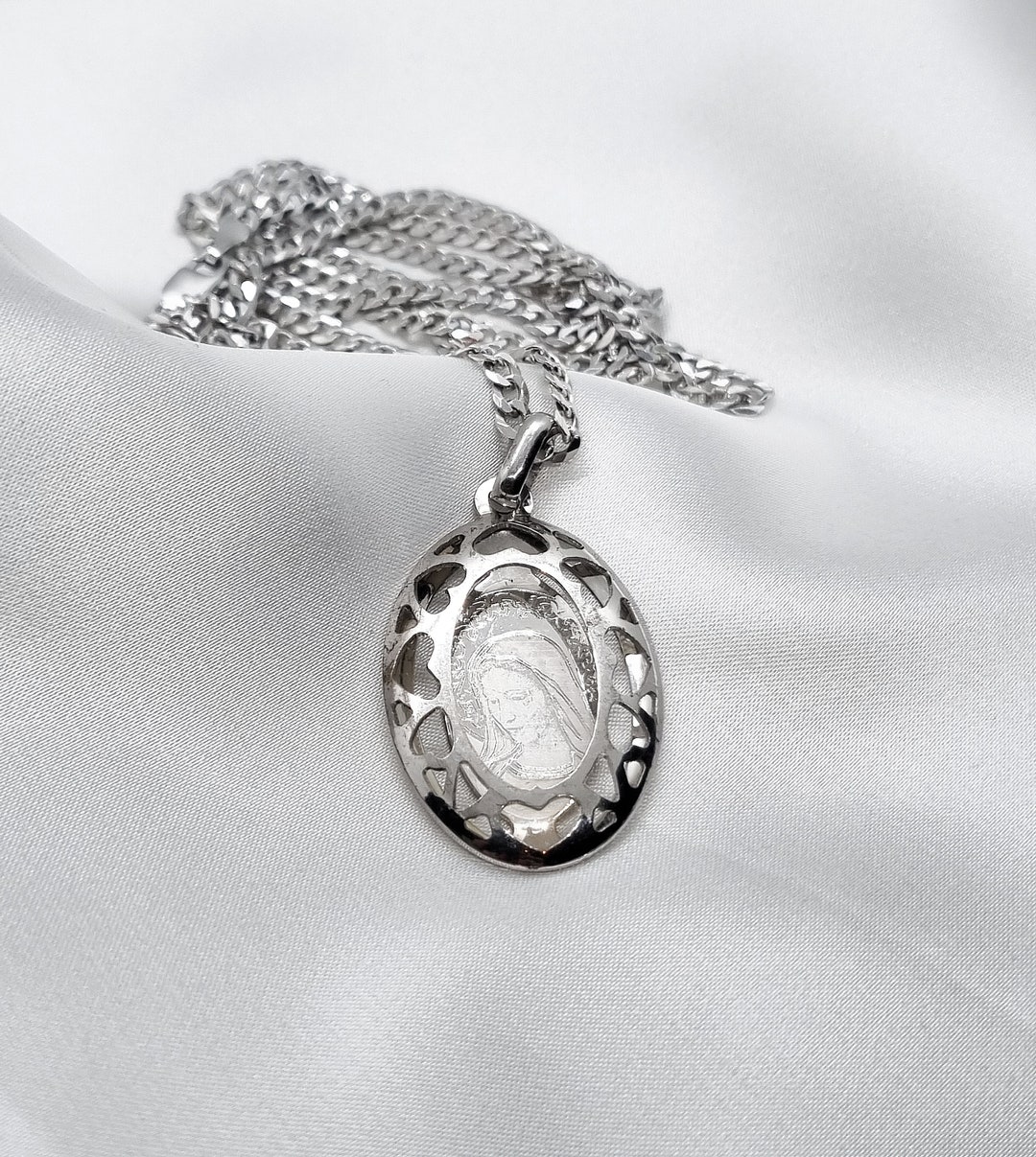 Oval Medal Virgin Mary Sterling Silver 925 Necklace, Our Lady of ...