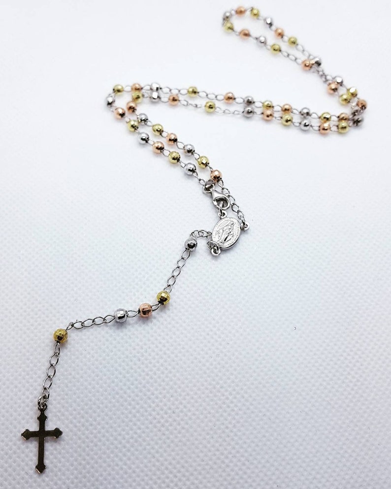 Rosary Necklace 925 Sterling Silver Crucifix Miraculous Mary 3mm-6mm 20" 30"
