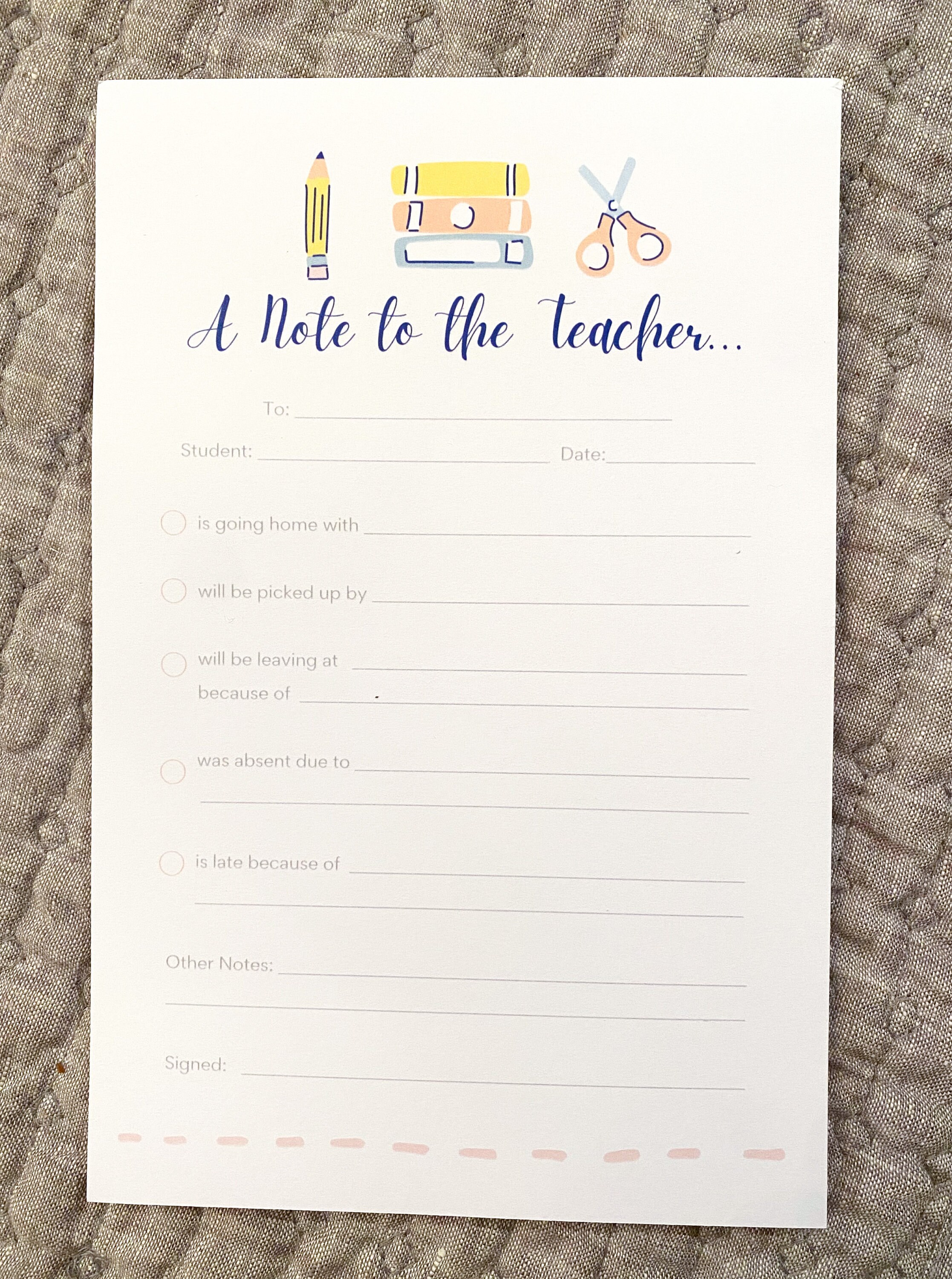 Note to the Teacher Notepad Etsy