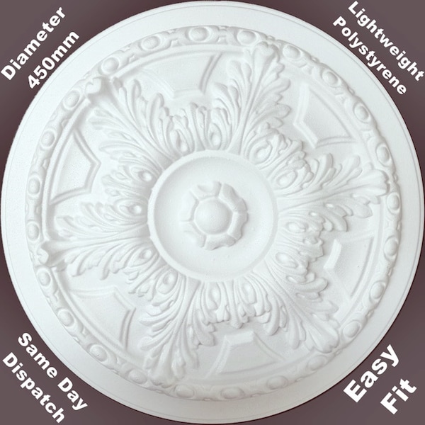 Polystyrene Ceiling Rose, Medallion, Rosette Center Ornate Floral Dia 45cm DIY Decorating Lightweight Paint C25