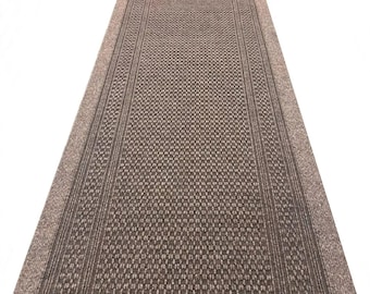 Carpet Hallway Stair Runner Hardwearing Non Slip Heavy Duty Entrance Matting Rug Light Brown Mat 67cm Wide & Length Cut to Size Aztec