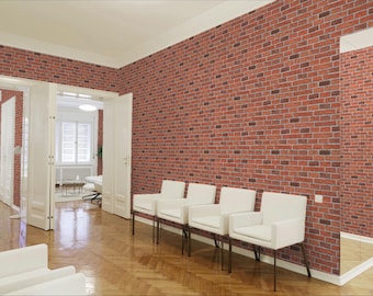 Grey Orange Red Brick Effect Wallpaper Wall Mural Type Faux Realistic Deep Embossed Can be Used for Arts and Crafts Projects.