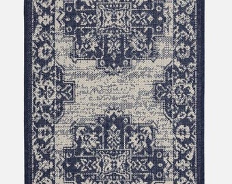 Flatweave Gel Anti-Slip Traditional Medallion Runner Stylish Medallion Key Floor Rug Navy Black Grey Latte