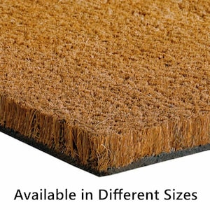 May include: A brown coir doormat with a black backing. The mat is made of natural fibers and is designed to help keep dirt and debris out of your home.