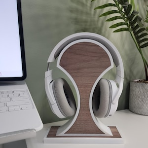 Modern White Headphone Stand, Headphone Stand, Headphone Holder, Headset Holder, Gaming Headset Stand, Wood Headphone Stand, 3d Printed
