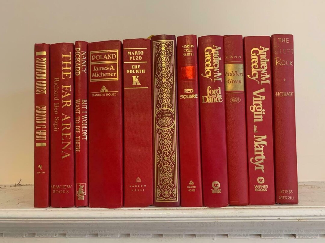 Bundle of 11 Vintage Bright Red Books Gold Lettering Decorator Display