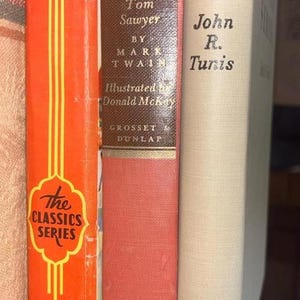 FREE SHIPPING Vintage Hardcover Children&#39;s Books Decorator Lot 1940s Hans Brinker Or The SIlver Skates, Tom Sawyer, The World Series Bundle